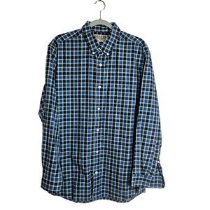 Mens Duluth Trading Co. Blue Plaid Long Sleeve Button-Down Shirt Cotton Blend Cl